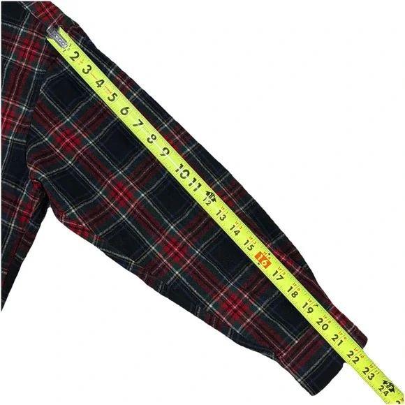 Pendleton Black Tartan Plaid Wool Long Sleeve Shirt Elbow Patches Large VTG
